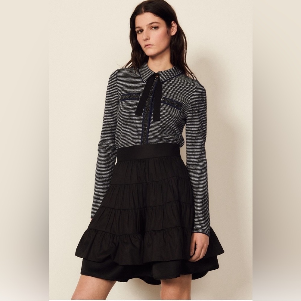NWT Sandro Fanfan Ruffle-detail Cotton Mini
Skirt In Black FR Size 2